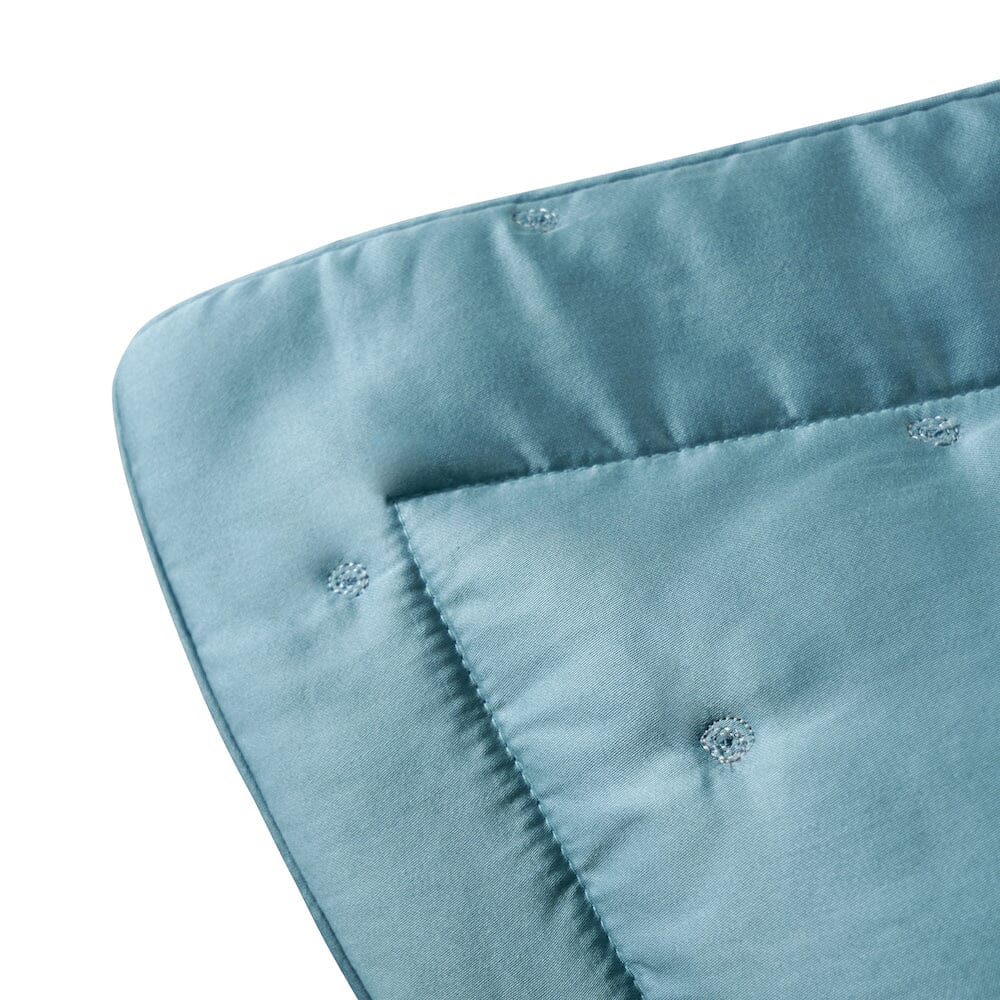Yves Delorme Triomphe Quilt in Fjord Blue | Corner detail of pillow sham