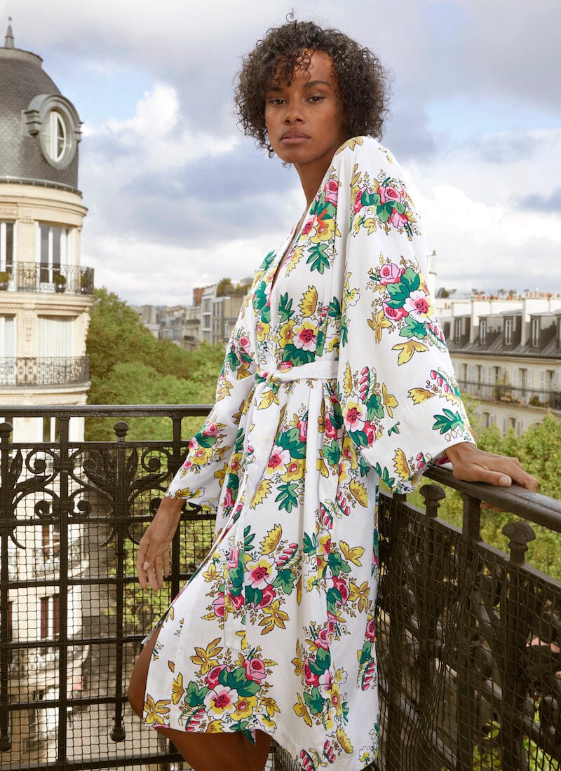 Kenzo Paris K POPFLOWER Kimono Bathrobe (Women&#39;s) - Luxurious Organic Robe- Fig Linens and Home