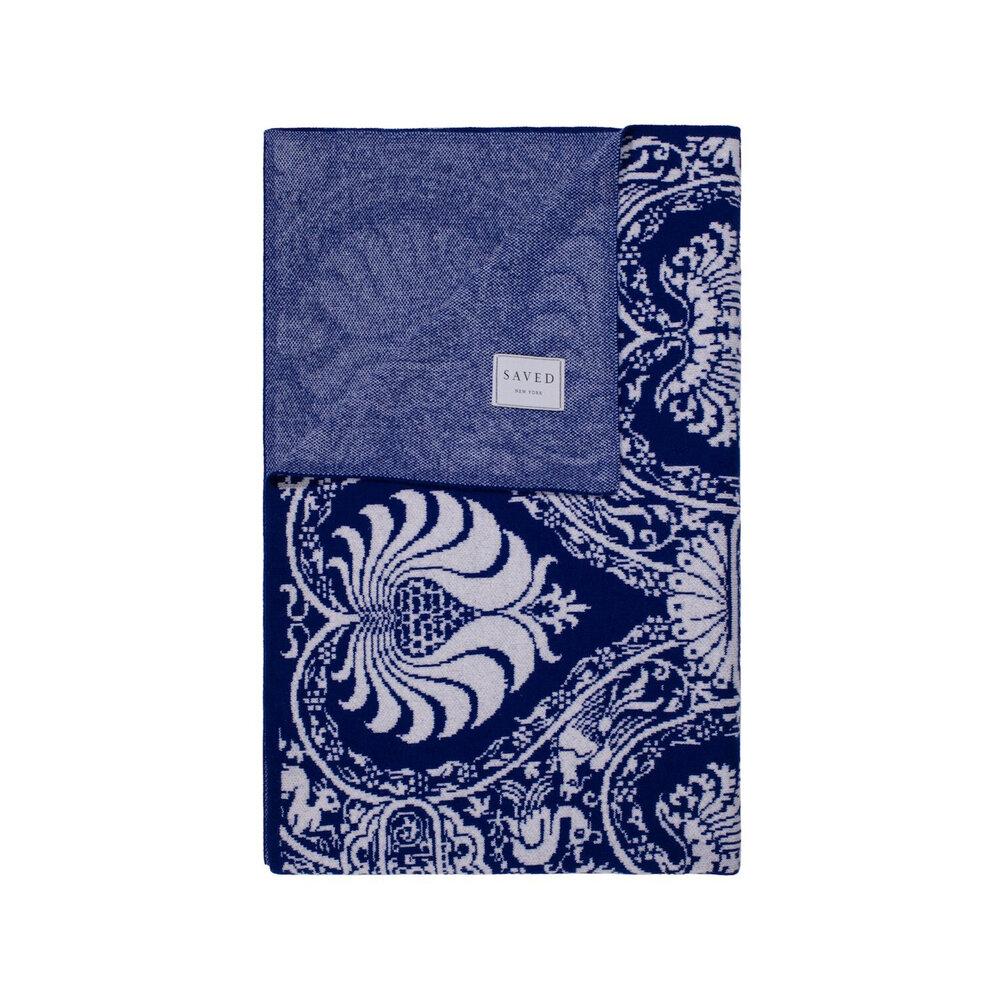 Folded Blue Romano Cashmere Throw by Saved NY | Fig Linens