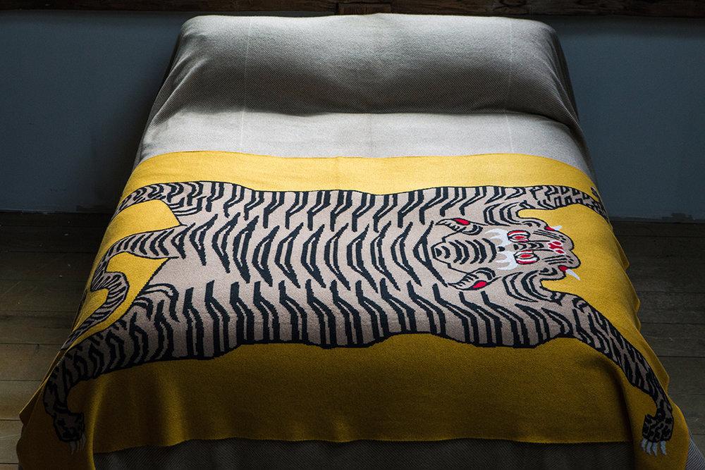 Tiger Rug Cashmere Throw on Bed