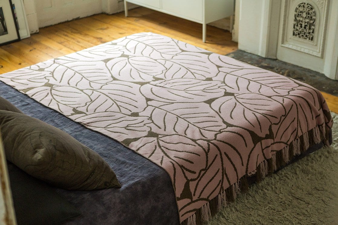 Saved Leaves Throw on Bed - Fig Linens