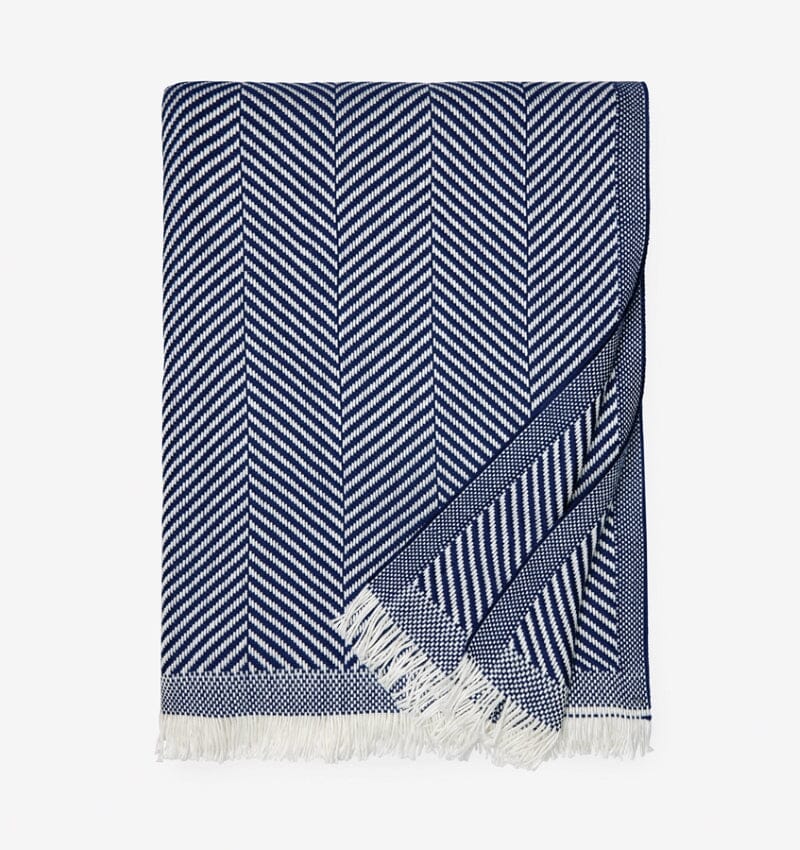 Costa Navy Blue Throw Blanket by Sferra Fine Linens - Fig Linens and Home
