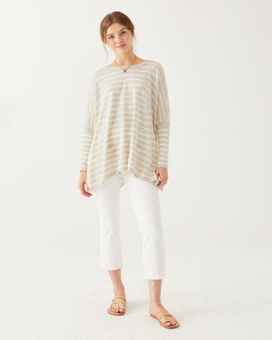 Catalina Stripe Sweater in Sand and White Stripe by Mer Sea - Fig Linens and Home 1