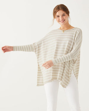 Catalina Stripe Sweater in Sand and White Stripe by Mer Sea - Fig Linens and Home 2