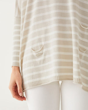 Catalina Stripe Sweater in Sand and White Stripe by Mer Sea - Fig Linens and Home - Pocket Detail