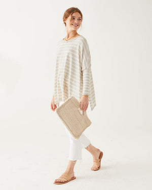 Catalina Stripe Sweater in Sand and White Stripe by Mer Sea - Fig Linens and Home - Shown with Village Clutch