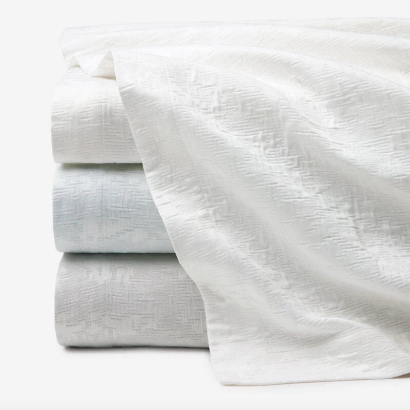 Sferra Fine Linens Luxury Coverlet - Aldino Aquamarine shown in Middle of Stack - Fig Linens and Home