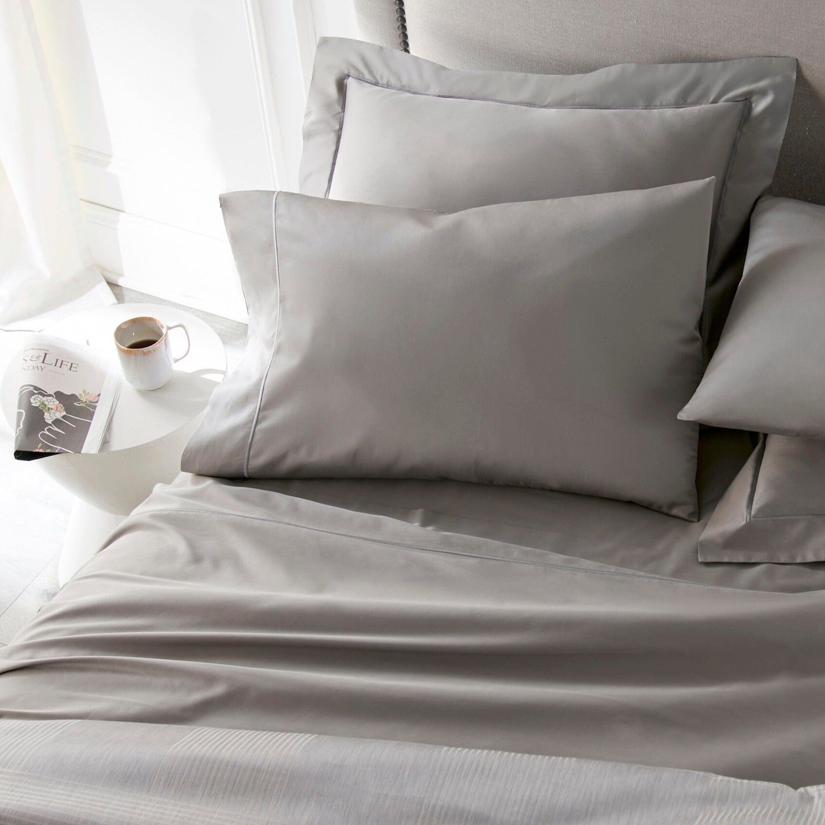 Pillowcases - Soprano Pewter Bedding - Peacock Alley Soprano Sateen at Fig Linens and Home