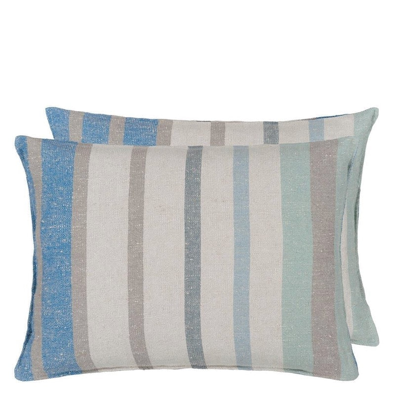 Throw Pillow - Designers Guild Brera Corso Aqua Linen Decorative Pillow - Fig Linens and Home