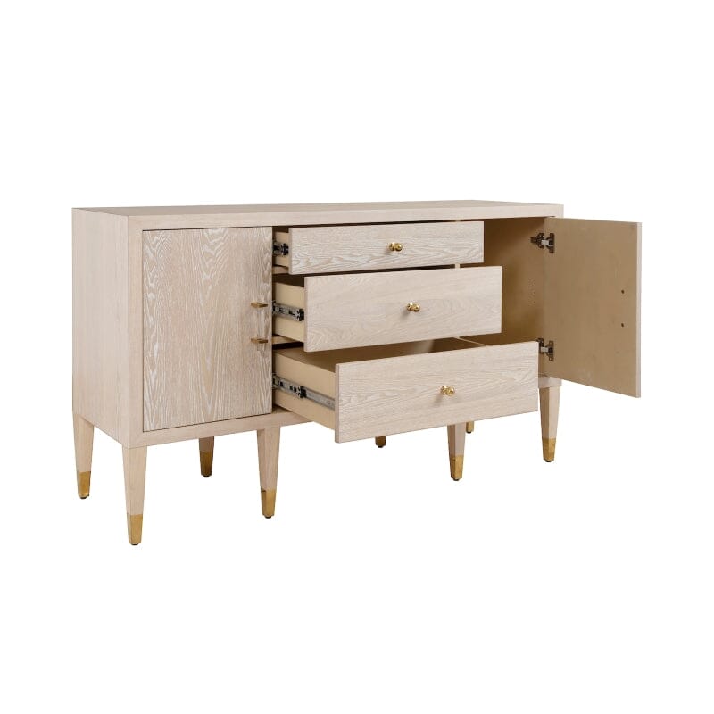 Amherst BUFFET WITH ACRLYIC AND BRASS HARDWARE IN CERUSED OAK - Drawers - Fig Linens and Home