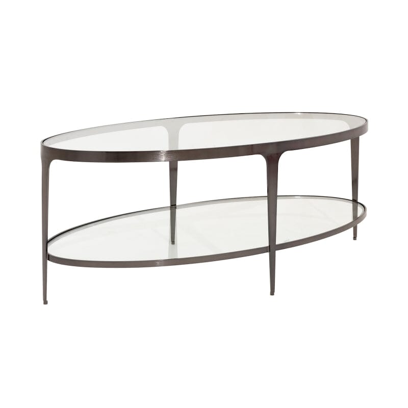 Brando TWO TIER GLASS TOP OVAL COFFEE TABLE IN GUNMETAL - Side - Fig Linens and Home