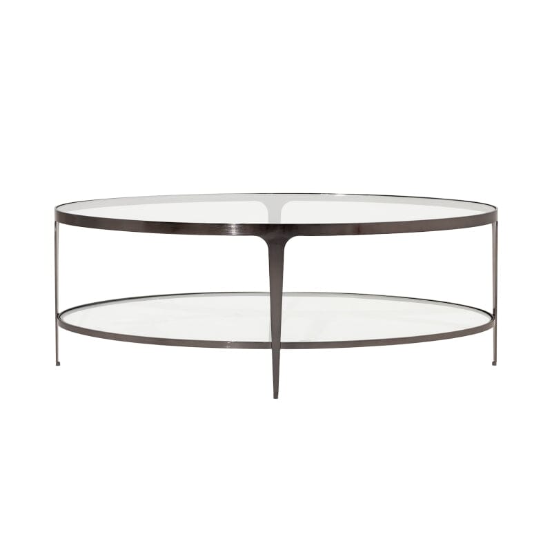 Brando TWO TIER GLASS TOP OVAL COFFEE TABLE IN GUNMETAL - Table - Fig Linens and Home