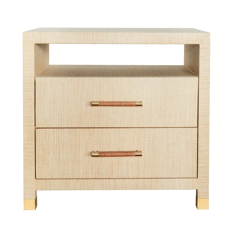 Hancock TWO DRAWER SIDE TABLE WITH RATTAN WRAPPED HANDLES IN NATURAL GRASSCLOTH - Front