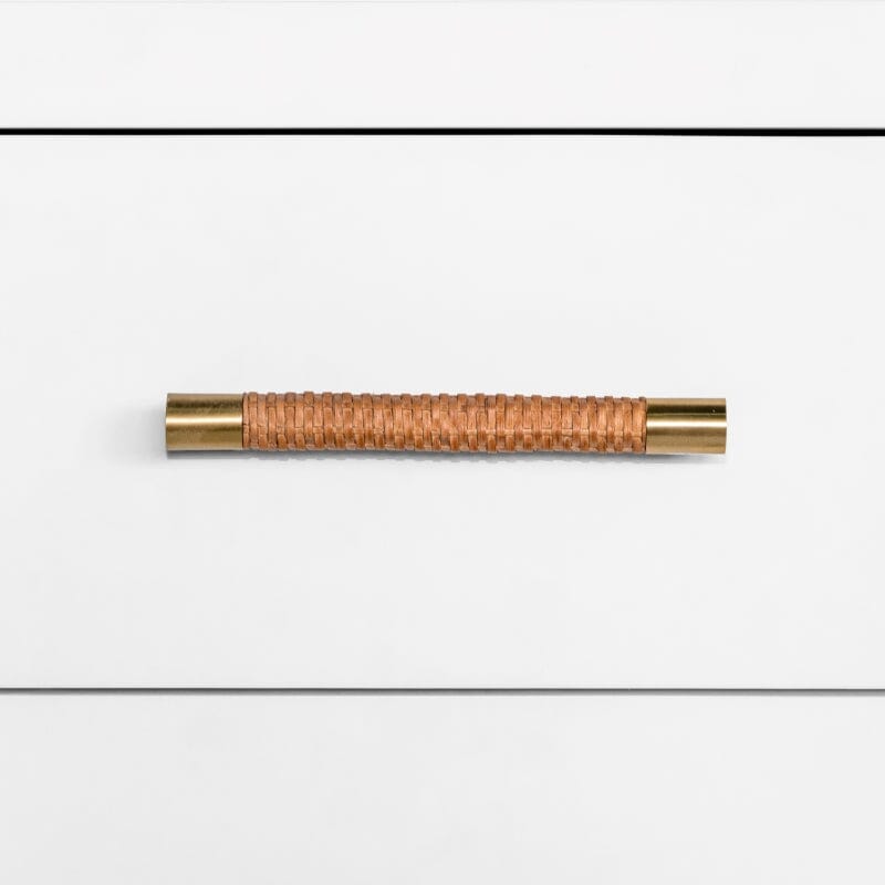 Hancock TWO DRAWER SIDE TABLE WITH RATTAN WRAPPED HANDLES IN MATTE WHITE LACQUER - Handle