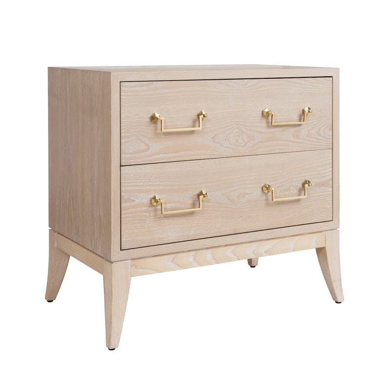 Kenna SABRE LEG 2 DRAWER SIDE TABLE WITH BRASS SWING HANDLE IN CERUSED OAK - Side 2