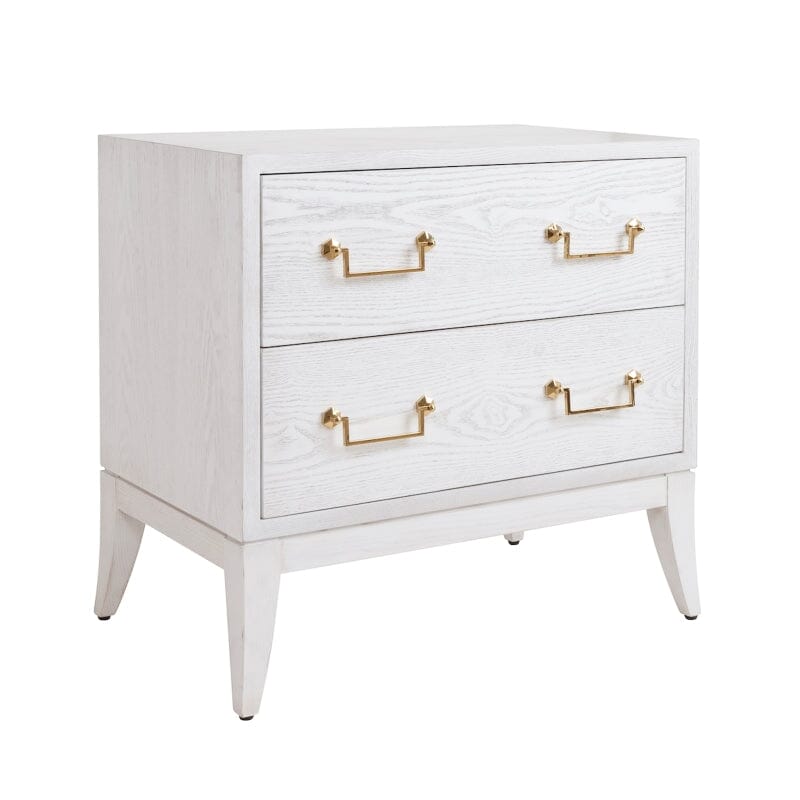 Kenna SABRE LEG 2 DRAWER SIDE TABLE WITH BRASS SWING HANDLE IN WHITE WASHED OAK - Side 2