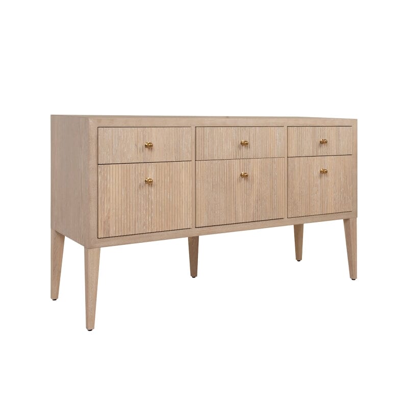 Palmer FLUTED SIX DRAWER BUFFET WITH BRASS KNOBS IN CERUSED OAK - Side 2 - Fig Linens and Home