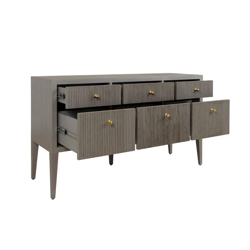 Palmer 6-Drawers Shown Open Buffet Table - Smoke Grey - Worlds Away at Fig Linens and Home