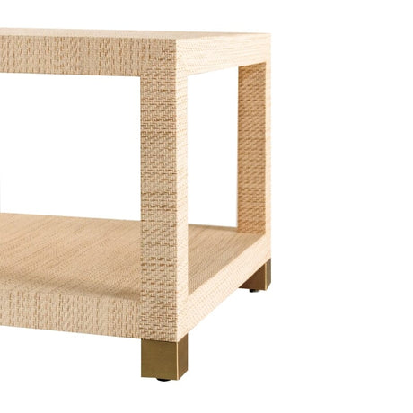 Patricia COFFEE TABLE WITH ANTIQUE BRASS FOOT CAPS IN NATURAL GRASSCLOTH - Detail