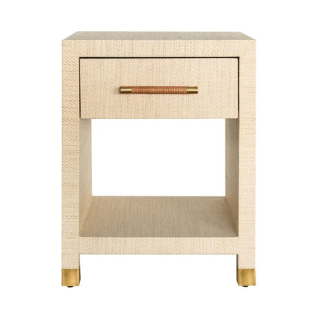 Pelham ONE DRAWER SIDE TABLE WITH RATTAN WRAPPED HANDLE IN NATURAL GRASSCLOTH - Front