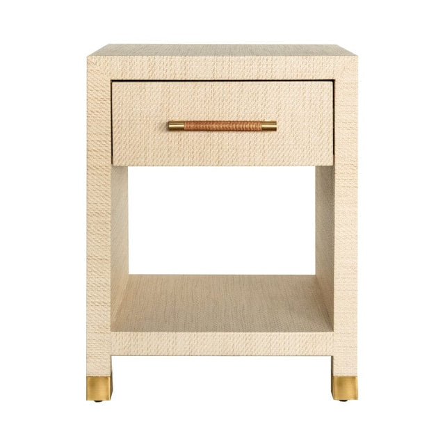 Pelham ONE DRAWER SIDE TABLE WITH RATTAN WRAPPED HANDLE IN NATURAL GRASSCLOTH - Front