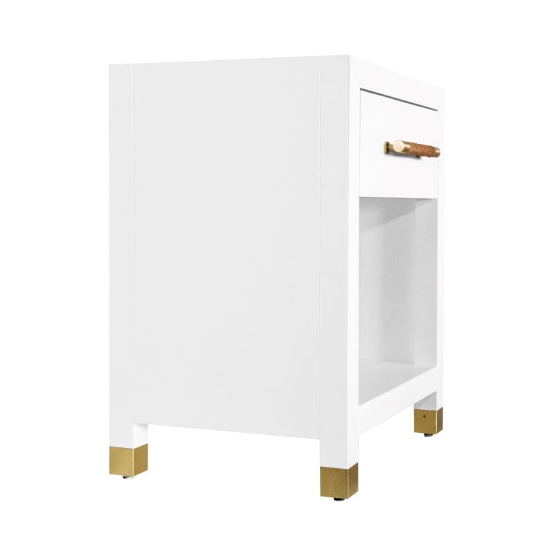 Pelham ONE DRAWER SIDE TABLE WITH RATTAN WRAPPED HANDLE IN MATTE WHITE LACQUER - Angle 
