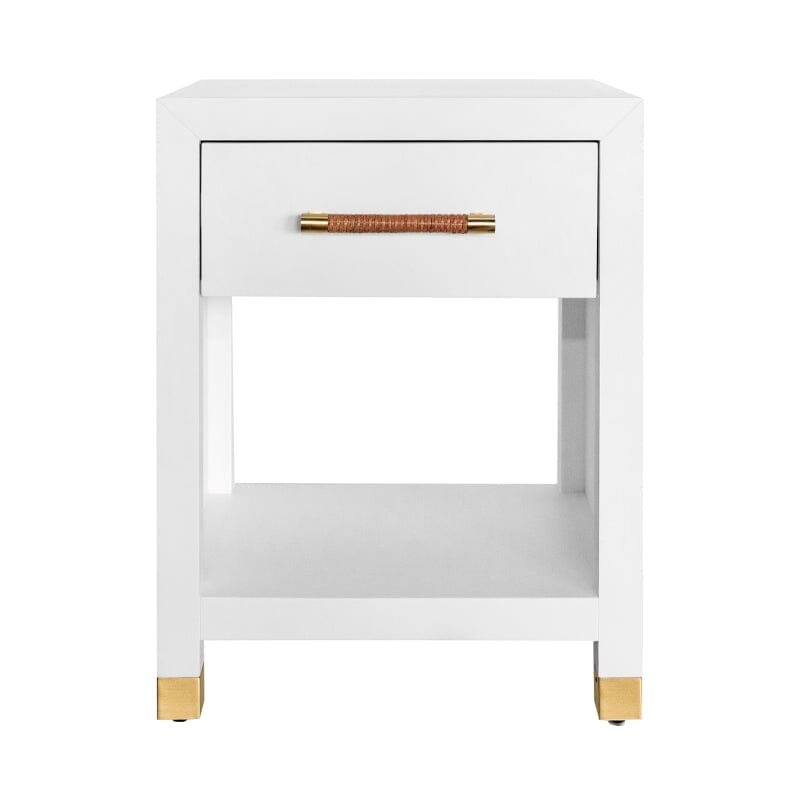 Pelham ONE DRAWER SIDE TABLE WITH RATTAN WRAPPED HANDLE IN MATTE WHITE LACQUER - Front 