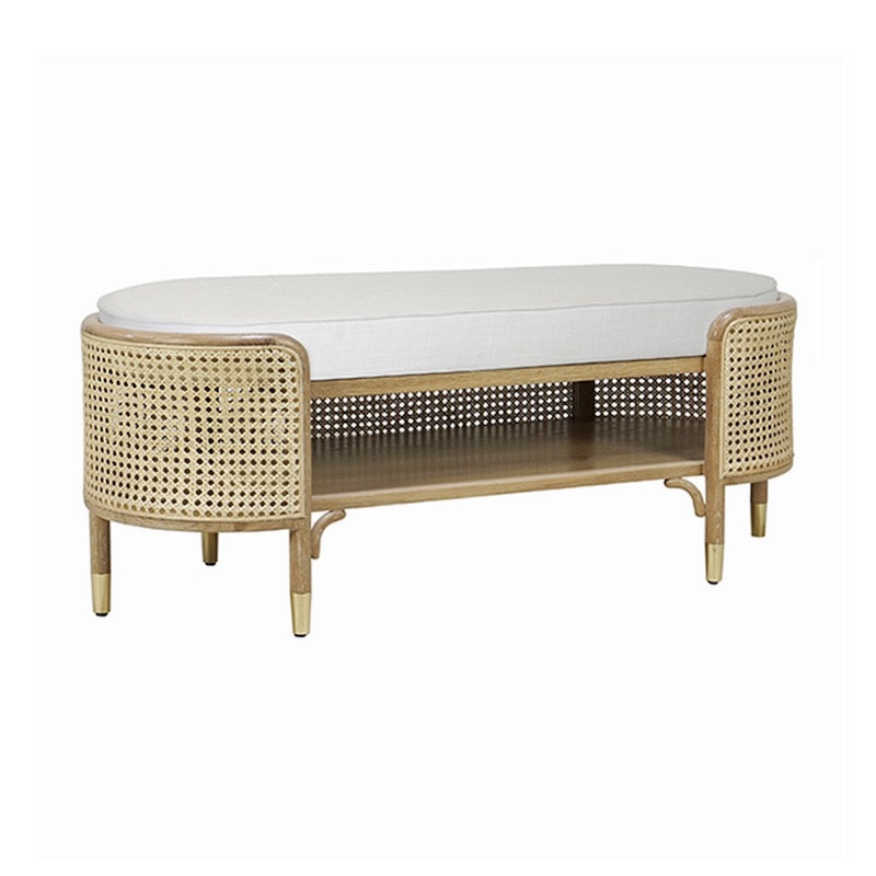 Beale Cerused Oak Bench Worlds Away - Fig Linens and Home - Storage Bench Angled View
