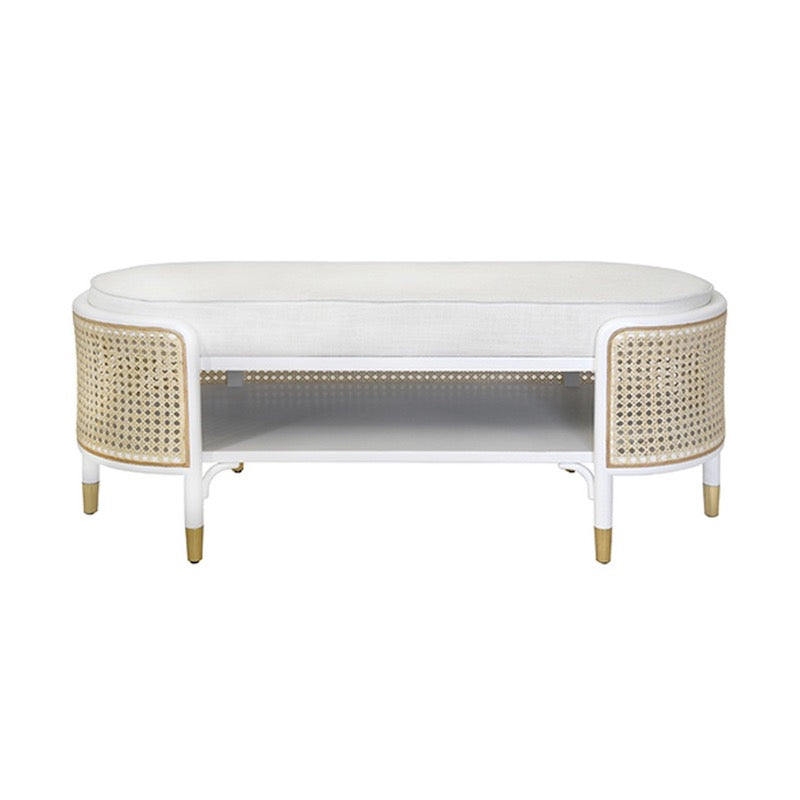 Beale White Storage Bench | Worlds Away Hallway Bench - Front View - Fig Linens and Home