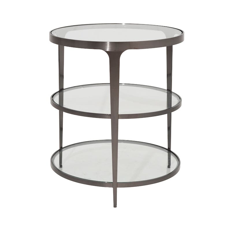 Vienna Round Glass Top Side Table in Gunmetal Finish - Side View