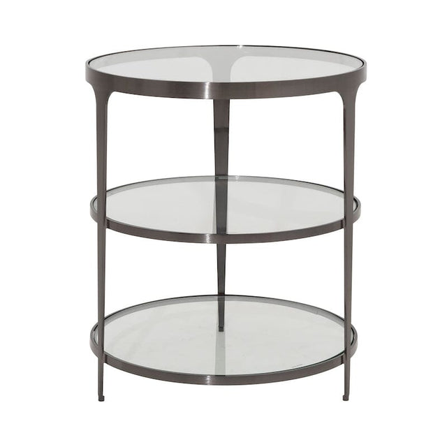 Vienna Round Glass Top Side Table in Gunmetal Finish - Side View