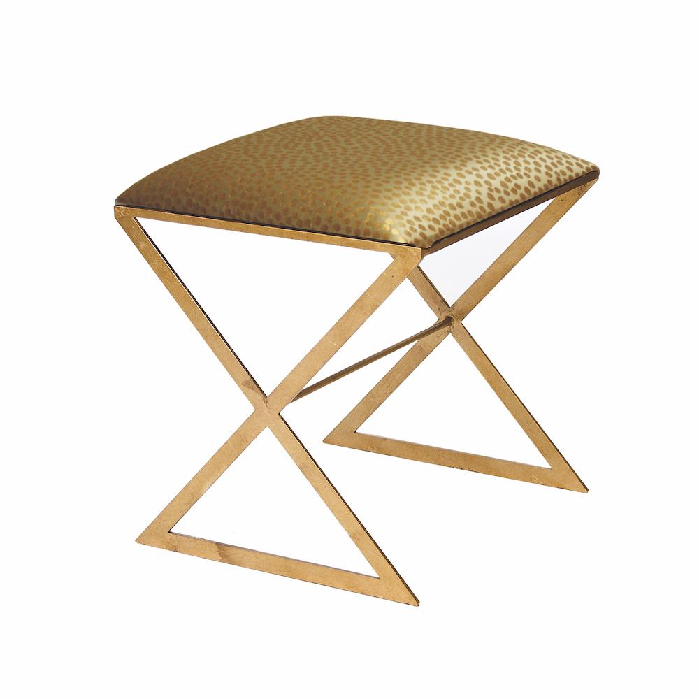 X Bench - Gold Leaf with Gold Fabric Side Stool by Worlds Away