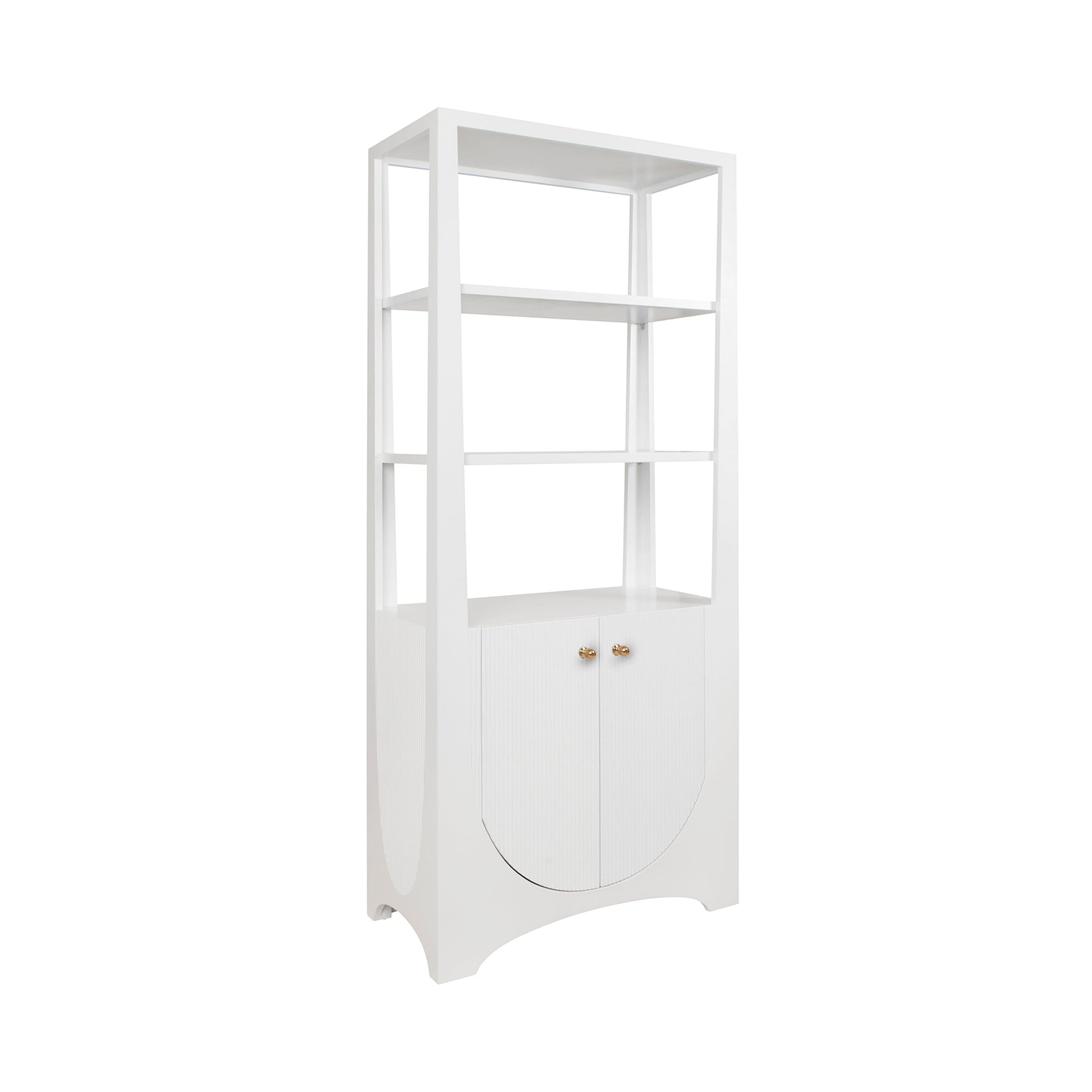 Angle View 1 - Young White Lacquer Etagere | Worlds Away Matte Finish Book Shelf