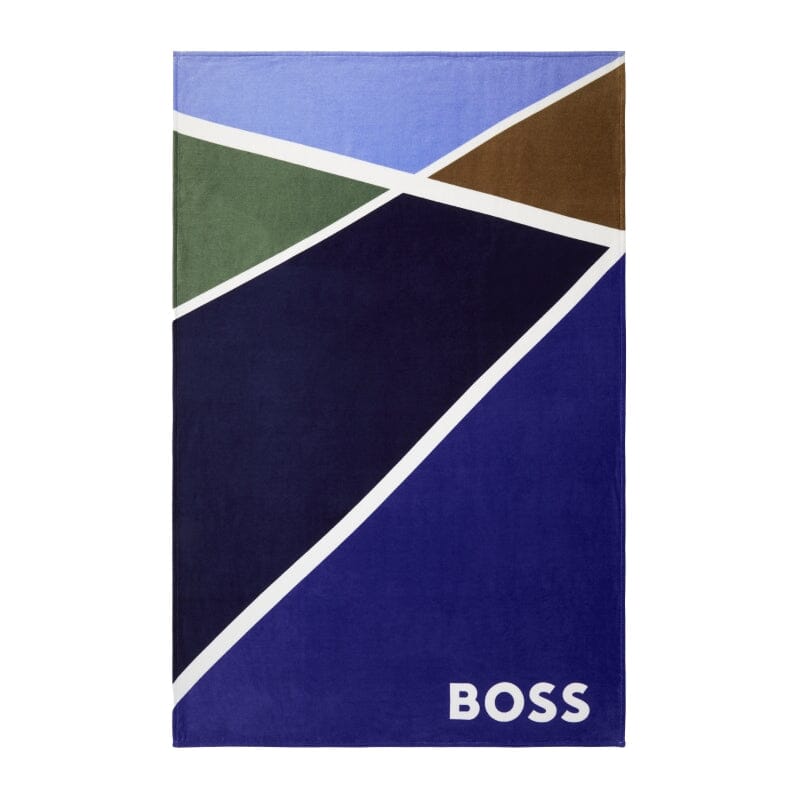Hugo Boss Home TENNIS COURT Blue Printed Velour Beach Towel - Fig Linens and Home