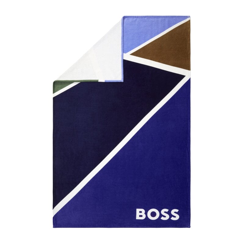 Hugo Boss Home TENNIS COURT Blue Printed Velour Beach Towel - Fold - Fig Linens and Home 