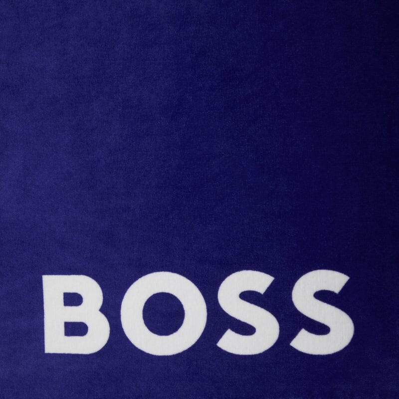 Hugo Boss Home TENNIS COURT Blue Printed Velour Beach Towel - Logo - Fig Linens and Home