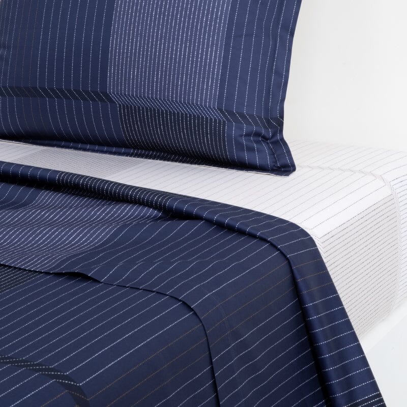 Tennis Stripes Navy Bedding by Hugo Boss Home - Flat Sheet - Fig Linens and Home