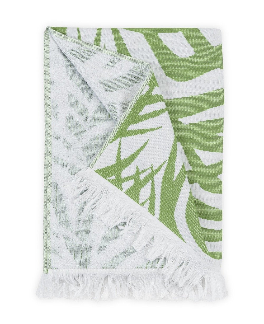 Zebra Palm Jungle Green Beach Towel | Matouk Schumacher at Fig Linens