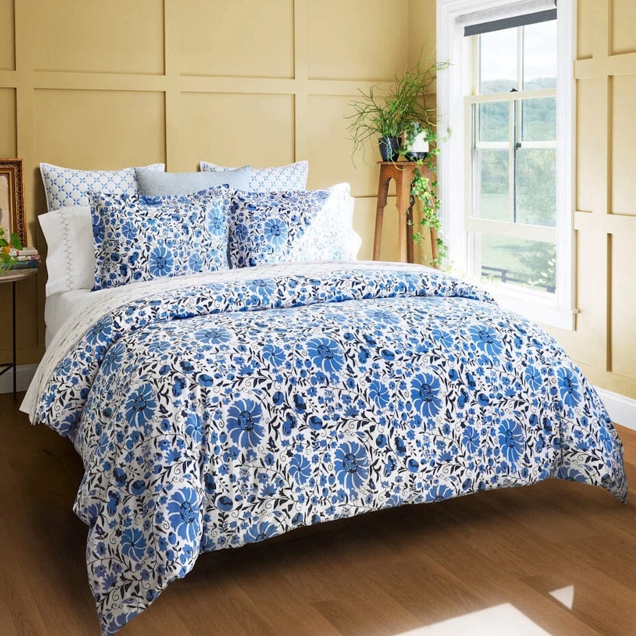 Organic Bedding - John Robshaw Zoya Azure Duvet Cover and Pillows - Fig Linens and Home