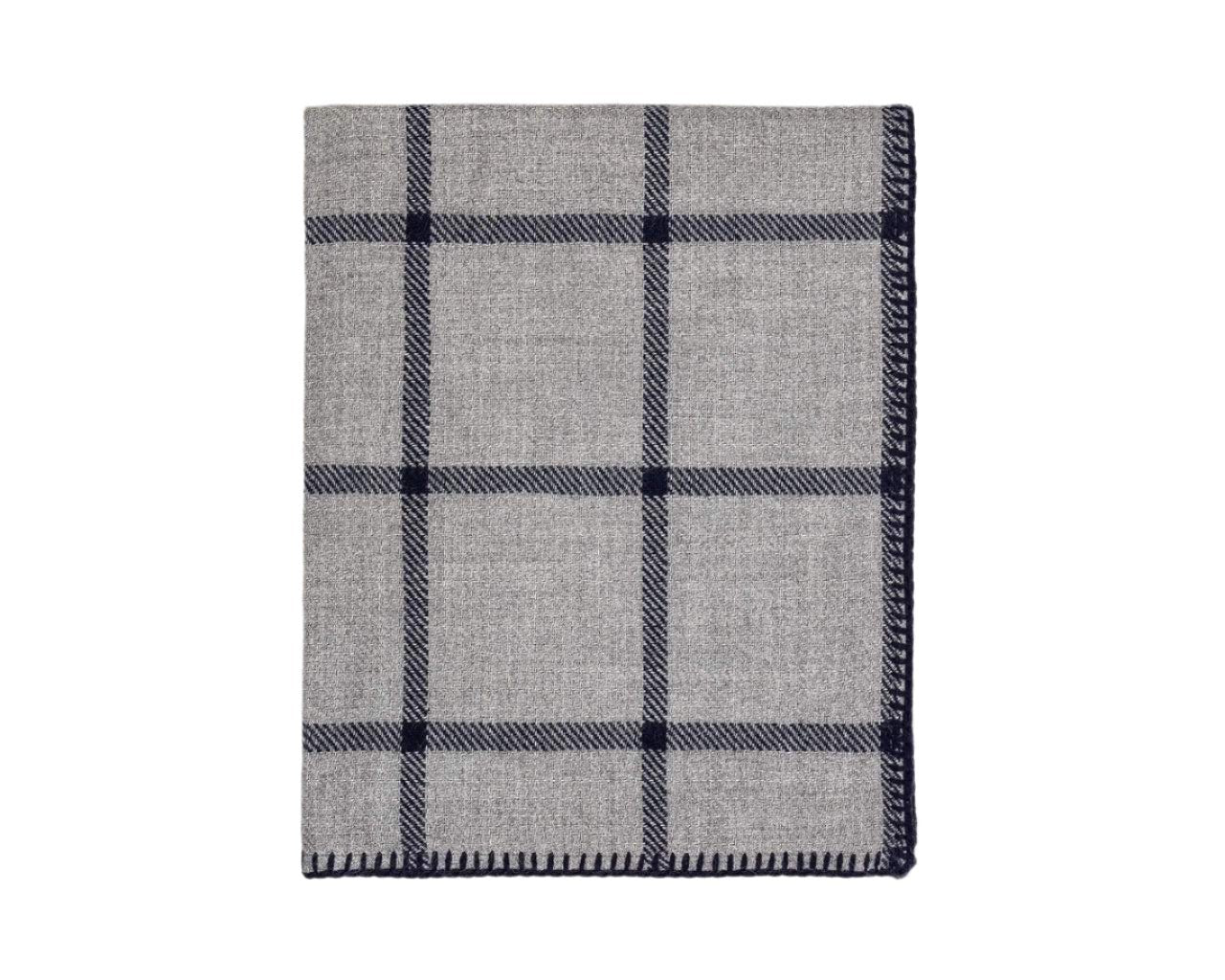 Graydon Alpaca Throw in Light Grey and Navy Blue by Alicia Adams at Fig Linens and Home