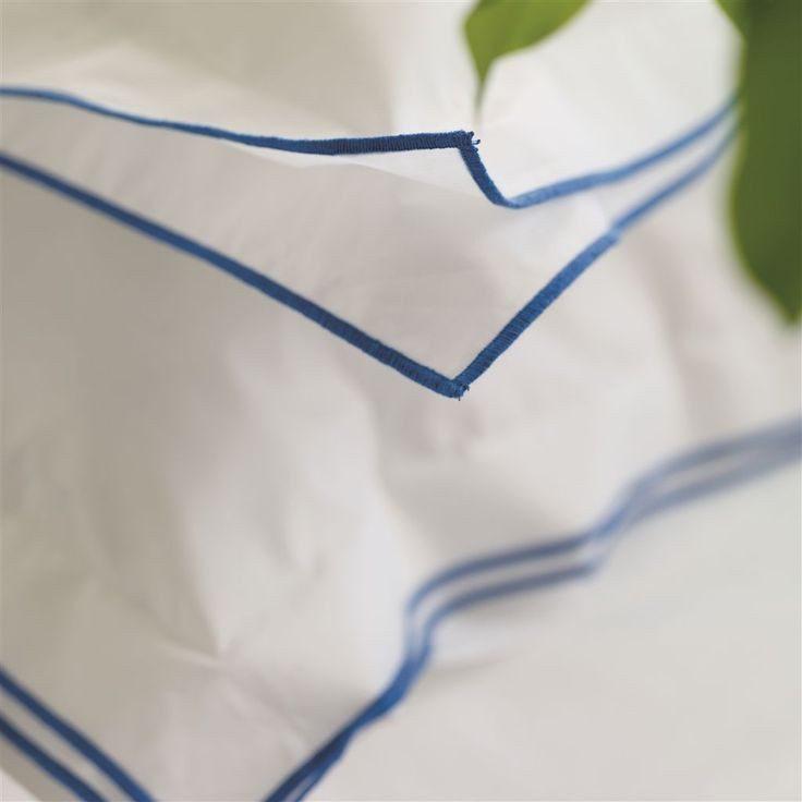 Fig Linens - Astor Cobalt Bedding by Designers Guild - Embroidery details
