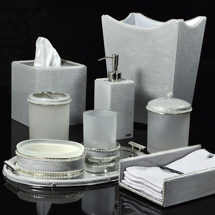 Mike + Ally Audrey Bath Accessories w. Silver Trim by Mike + Ally - Jewelry Box / (4"W X 2.5"H) at FIG LINENS AND HOME - 2