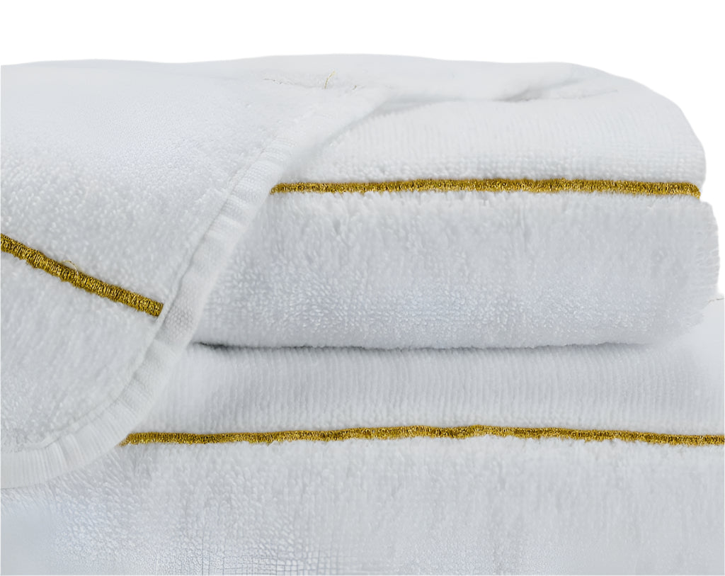 Fig Linens - Lara Bath Towels by Abyss & Habidecor - White and Gold Embroidered