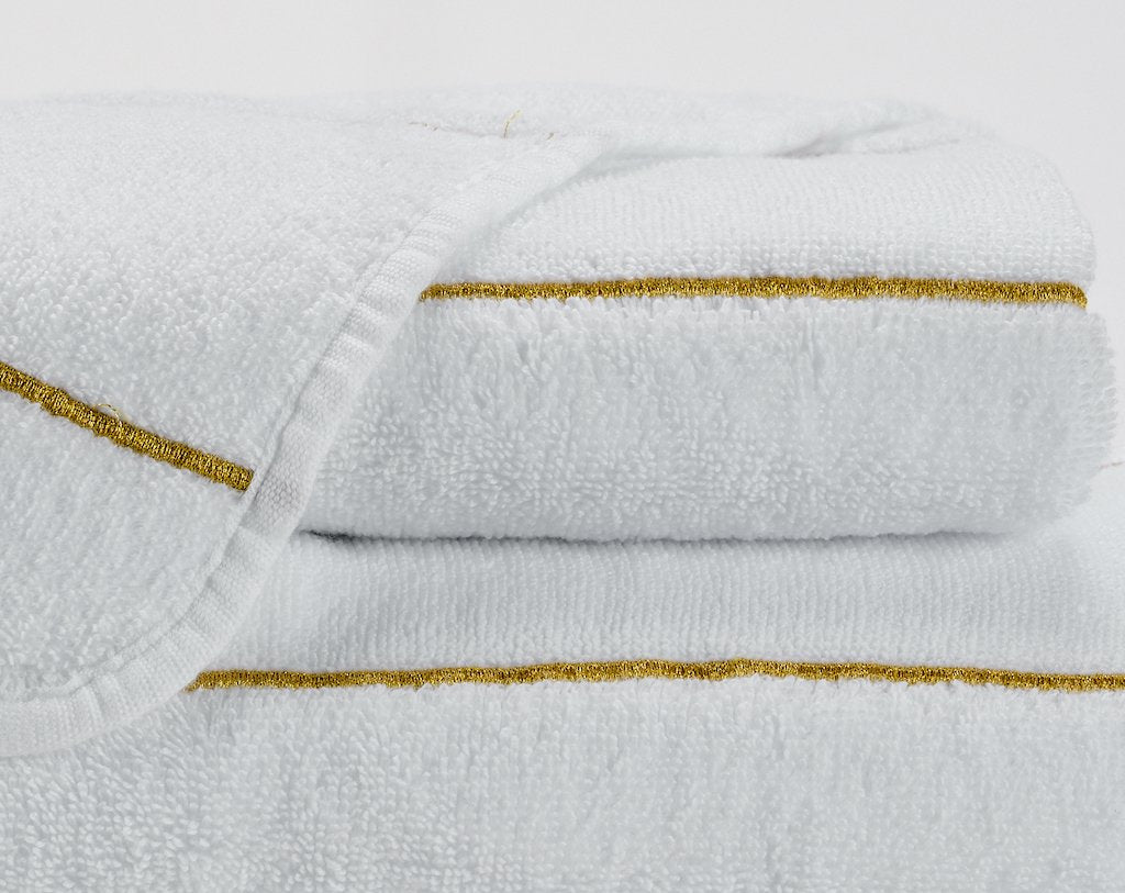 Fig Linens - Lara Bath Towels by Abyss & Habidecor - White and Gold Embroidered