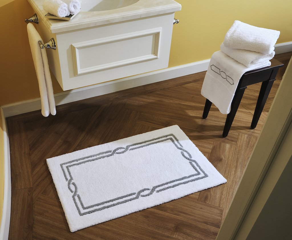 Fig Linens - Cross White & Silver Bath Rug by Abyss & Habidecor - Lifestyle