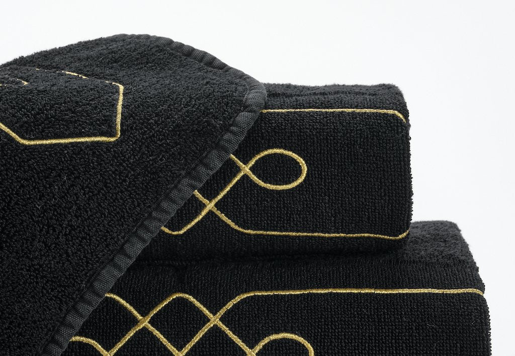 Spencer Bath Towels by Abyss & Habidecor - Black and Gold - Closeup - Fig Linens and Home