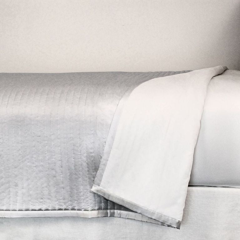 Fig Linens - Silver Charmeuse Channel Quilted Bedding by Ann Gish