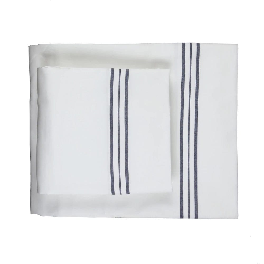 Hem Stripe White and Navy Pillowcases by Ann Gish | Fig Linens 