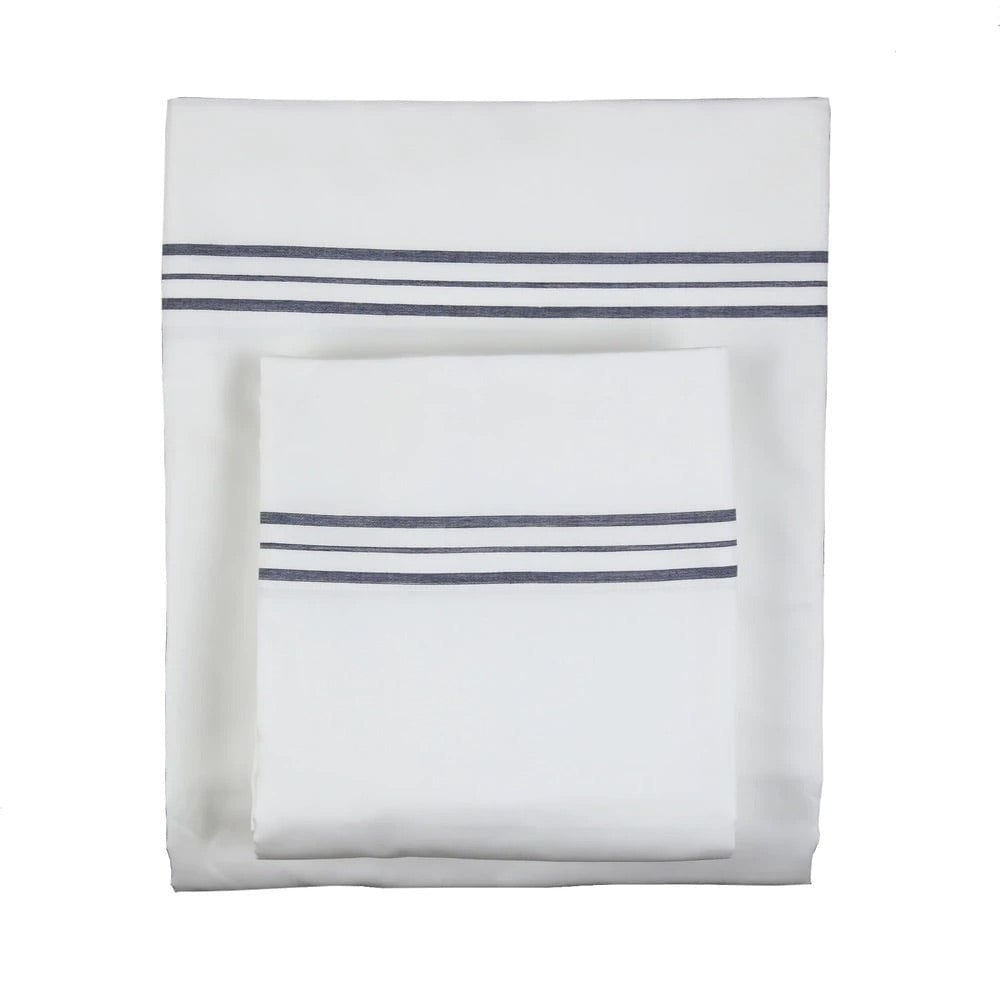 Hem Stripe White &amp; Navy Sheet Sets by Ann Gish | Fig Linens