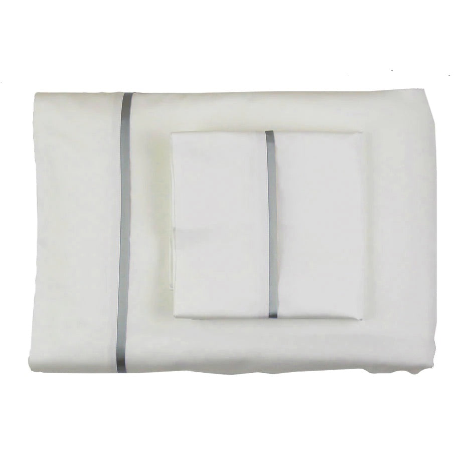 Ivory and Frost Cotton Sheet Sets with Charmeuse Trim by Ann Gish | Fig Linens